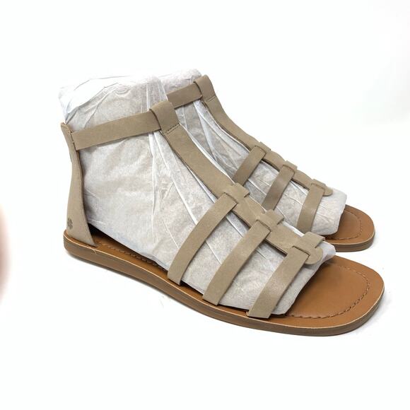 Lucky Brand Benecia Leather Beige Dune Sandal Back Zip 10 Dress Winter Haze - Picture 1 of 9